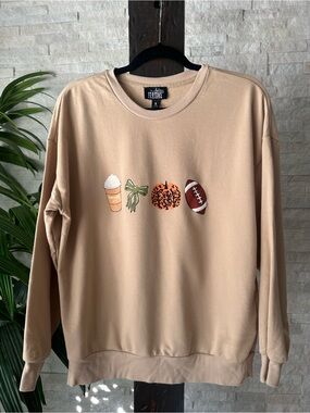 Feeling festive Fall Autumn Football Pumpkin Theme Tan Graphic Sweatshirt M